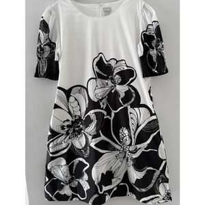 Chico’s Black White Bold Floral Shift Dress Size 1 (Med) Work Office Everyday